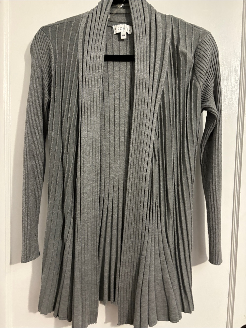 Birch NY Ribbed Open-Front Longline Cardigan in Gray